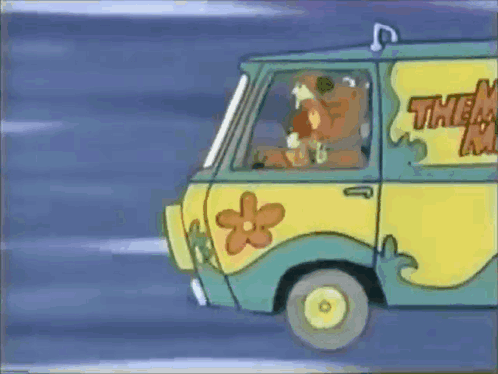 Scooby Doo And His Friends Are Driving A Mystery Machine Van GIF
