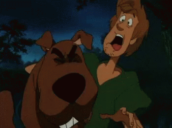 Scooby Doo And Shaggy Are Standing Next To Each Other With The Word Oinks In Pink GIF