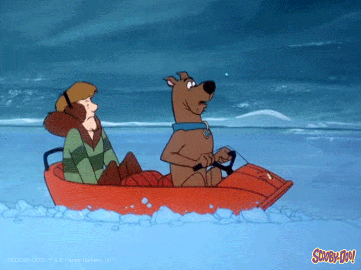 Scooby Doo And Shaggy On A Sinking Snowmobile GIF