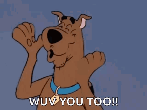 Scooby Doo Giving A Thumbs Up With The Words Wuv You Too GIF