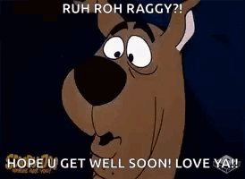 Scooby Doo Is Making A Funny Face And Saying `` Hope U Get Well Soon ! Love Ya !! '' GIF