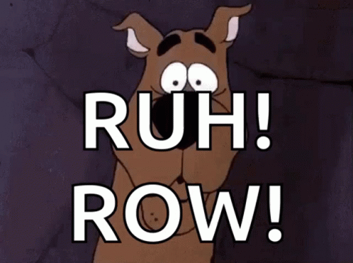 Scooby Doo Says " Ruh Row " In Front Of A Purple Background GIF