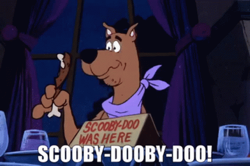 Scooby Doo With Bone And Scooby-Doo-Was-Here Sign GIF