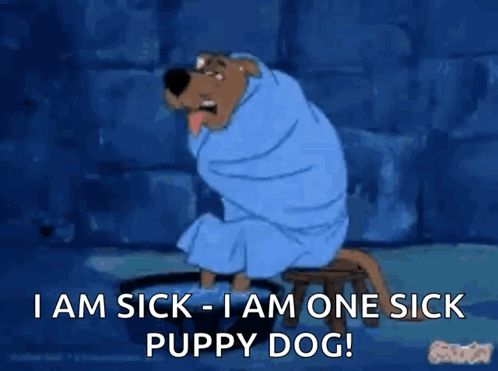 Scooby Doo Wrapped in Blue Blanket Says I Am Sick