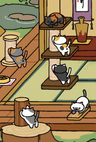 Scratch Poles Cartoon Cats GIF