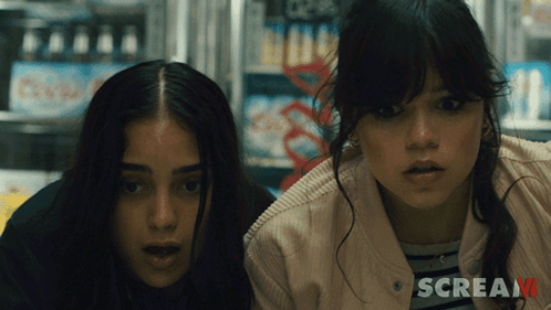 Scream 6 Jenna Ortega Melissa Barrera Hiding GIF