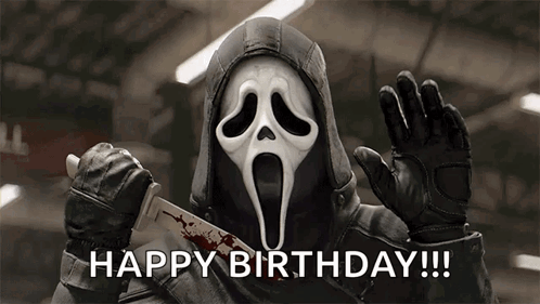 Scream Holding Bloody Knife Saying Happy Birthday GIF