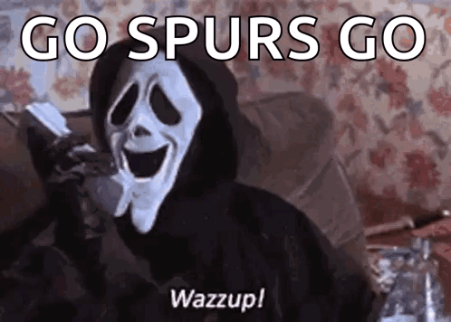 Scream Mask On Couch With Go Spurs Go GIF