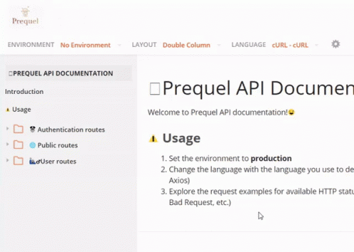 Screenshot Prequel API Docs