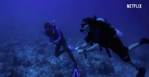 Scuba Divers Holding Hands with Netflix Logo