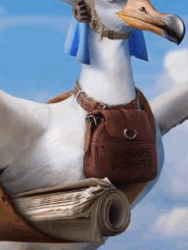 Seagull Carrying Brown Bag Saying News Paper GIF