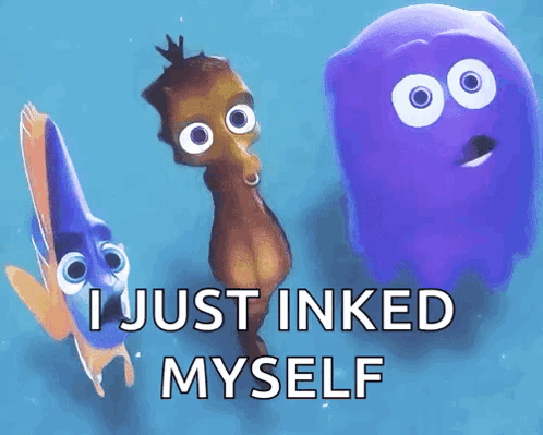 Seahorse and Purple Ghost Saying I Just Inked Myself