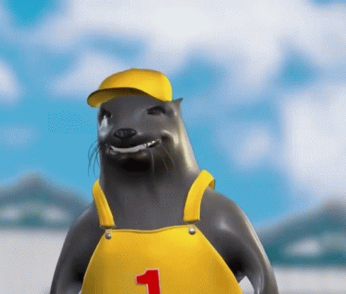 Seal Wearing Hat And Overalls With Number 1 GIF