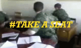 Seats Taken Soldier Hitting Chair GIF