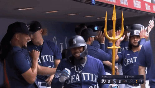 Seattle Baseball Players Celebrating Win