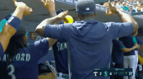 Seattle Mariners Win Team Cheering In Dugout GIF