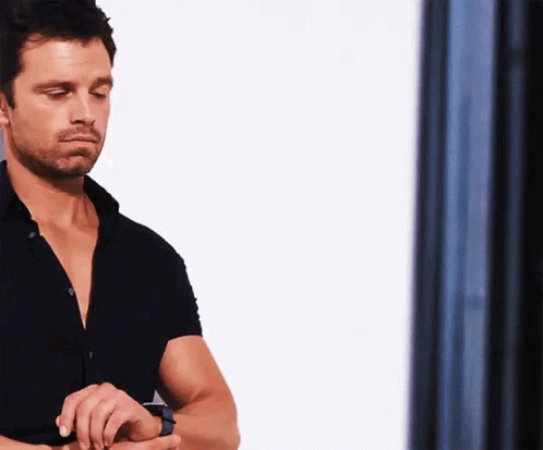 Sebastian Stan Cool Check Watch Pose GIF