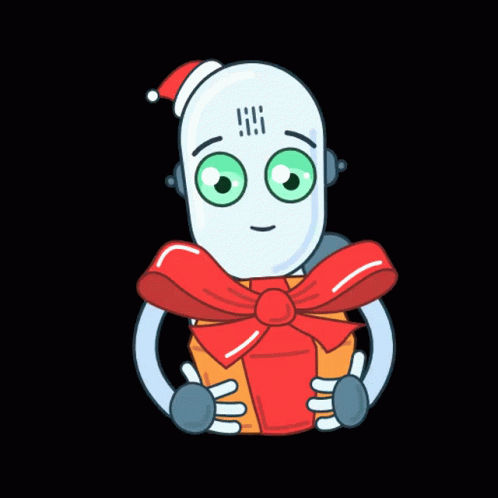 Secret Santa Robot Holding Gift GIF