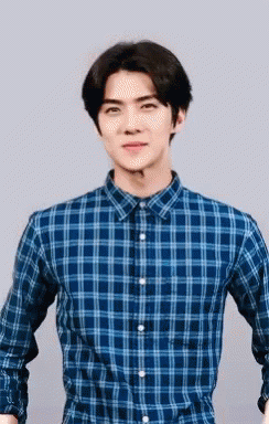 Sehun Wearing Blue Checkered GIF