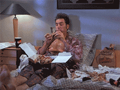Seinfeld Kramer Giddy Up Eating In Bed GIF