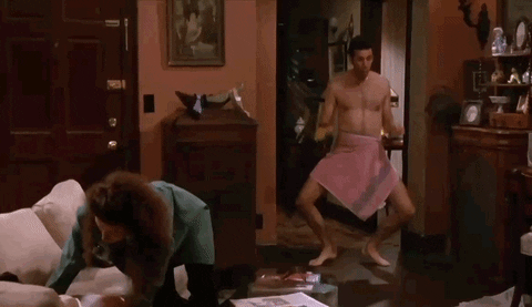 Seinfeld Kramer Giddy Up Wrapped In Towel GIF
