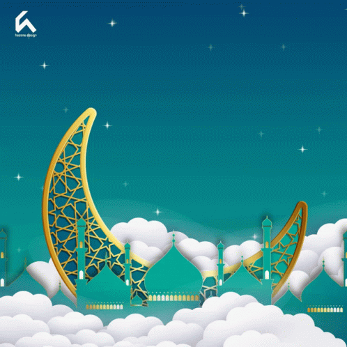 Selamat Hari Raya Greeting Card With Crescent Moon And Mosques GIF