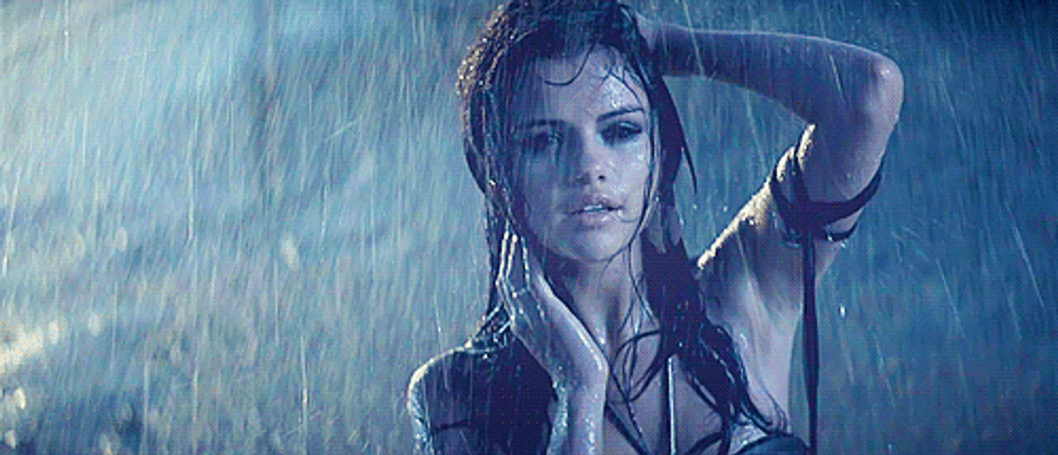 Selena Gomez Rain Wet Tshirt GIF
