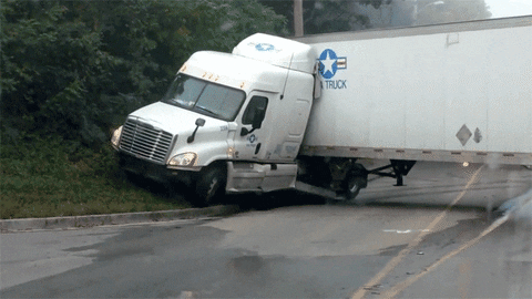 Semi Truck Crash Can't Make Turn GIF