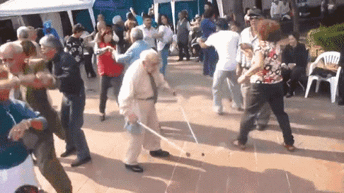 Senior Citizen Throw The Cane GIF