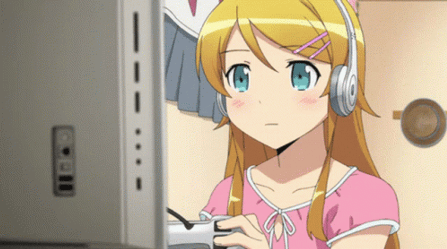 Serious Anime Gaming Girl GIF