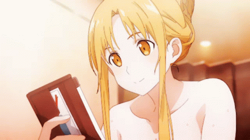 Serious Asuna Reading Texts GIF