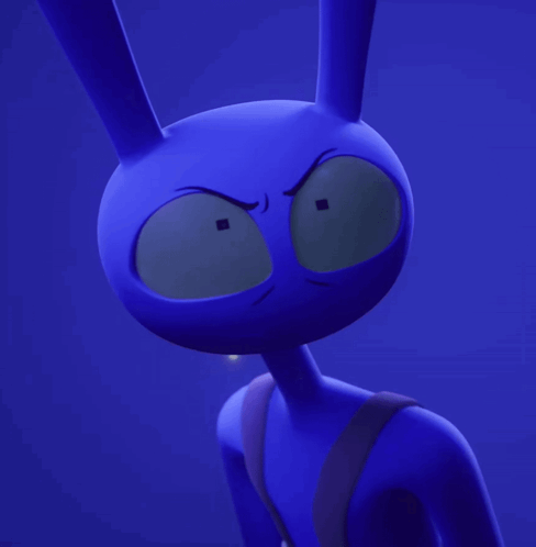 Serious Blue Cartoon Character With Big Eyes GIF