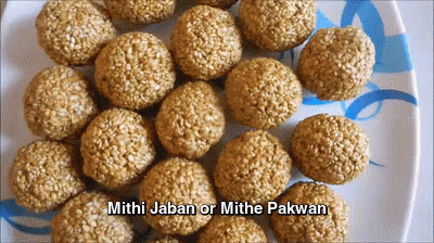 Sesame Balls with Mithi Jaban or Mithe Pakwan
