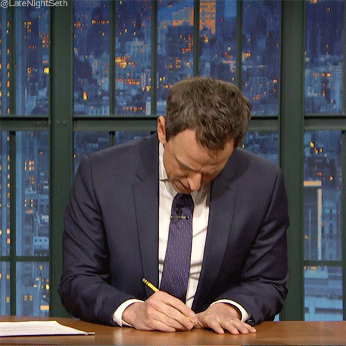 Seth Meyers Writes Using Pencil GIF
