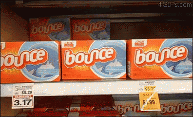 Boxes Of Bounce Laundry Detergent On Shelf GIF