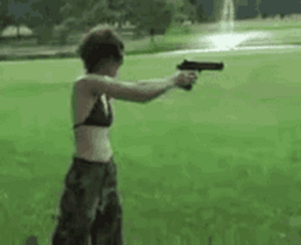 Sexy Girl Firing Recoil Gun To Head GIF