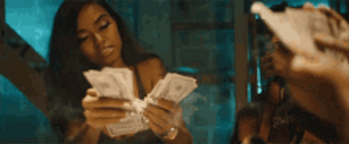 Sexy Girl Money Bags Counting Dollar Bills GIF