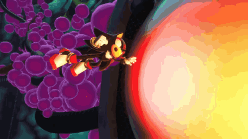 Shadow the Hedgehog Flying Through Purple Bubbles