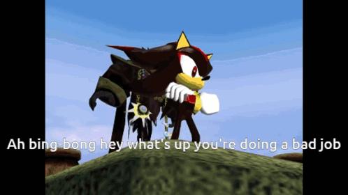 Shadow The Hedgehog Standing On A Hill With The Words Ah Bing-Bong Hey What 'S Up You 'Re Doing GIF