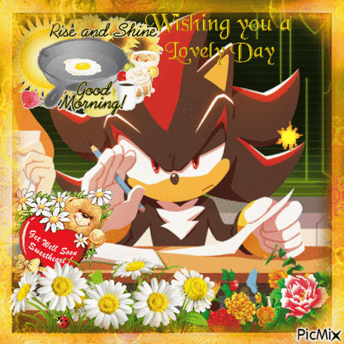 Shadow The Hedgehog Writing On Paper With Flowers GIF