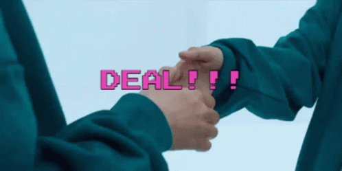 Shaking Hands Deal Pink Text GIF