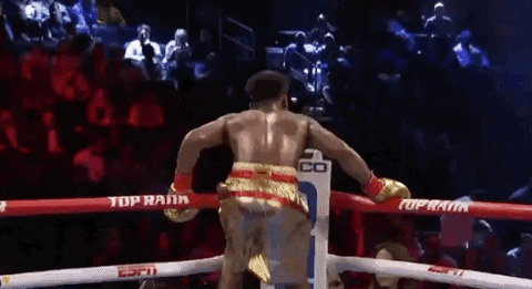 Shakur Stevenson Climbing Up The Ring Ropes GIF
