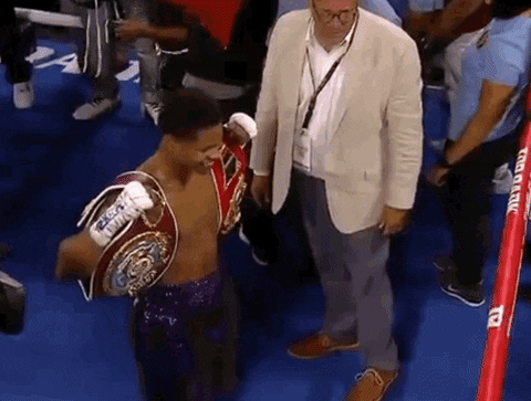 Shakur Stevenson With Belts On His Shoulders GIF