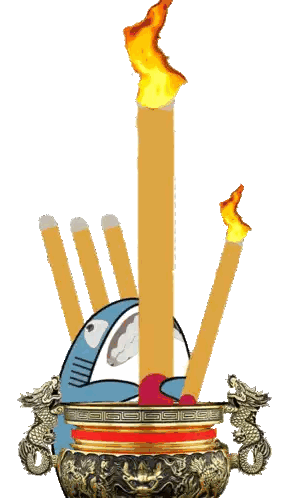 Shark Holding Incense Sticks With Flames