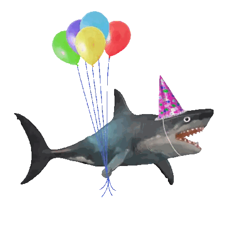 Shark Wearing Party Hat and Balloons