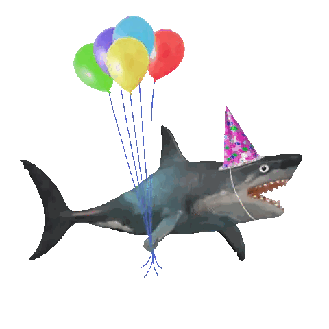 Shark With Party Hat and Balloons