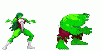 She-Hulk and Hulk Fighting in Pixel Art