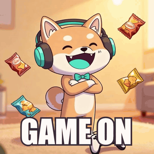 Shiba Inu Headphones Bow Tie Surrounded Chips Game On