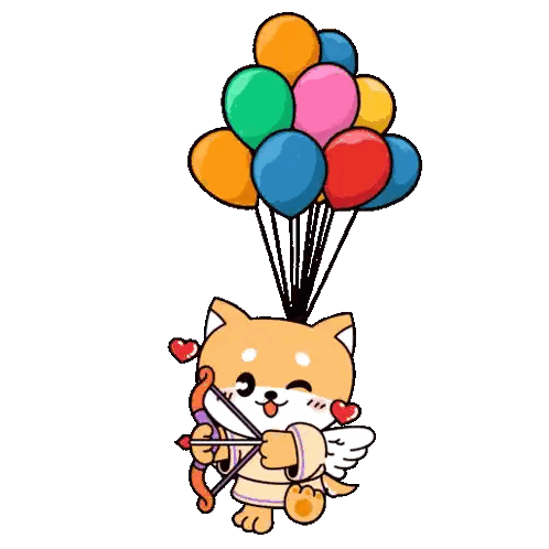 Shiba Inu Holding Bow Arrow and Balloons