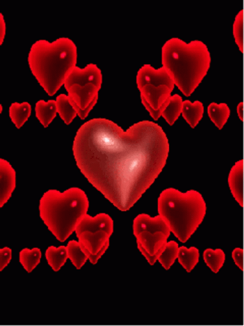 Shining Red Animated Hearts In The Air GIF